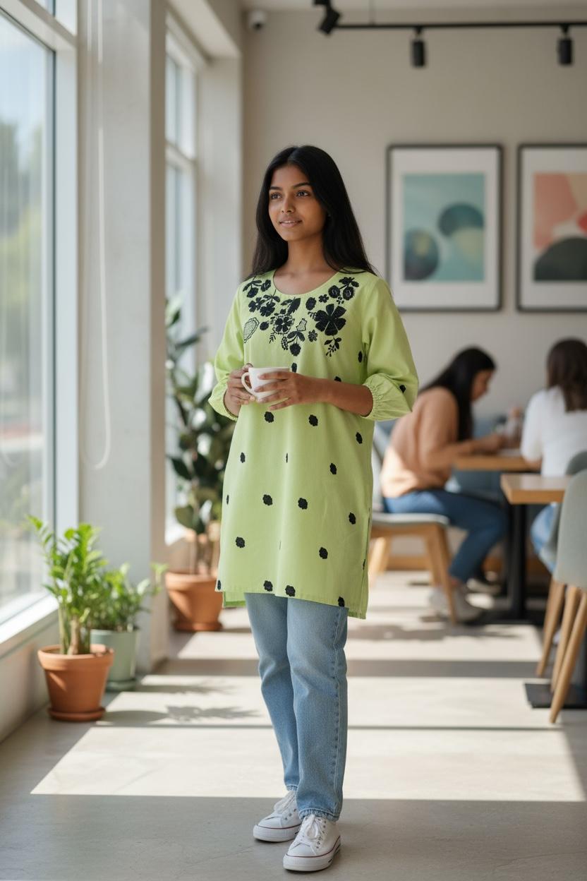🎀 Everyday Bloom Floral Cotton Kurti – Fresh & Effortlessly Chic