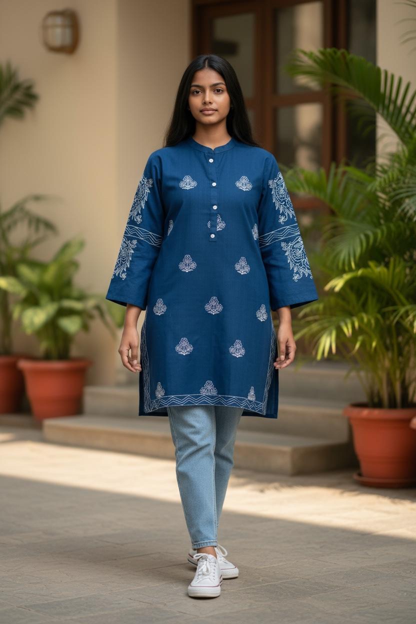 🎀 Everyday Bloom Floral Cotton Kurti – Fresh & Effortlessly Chic