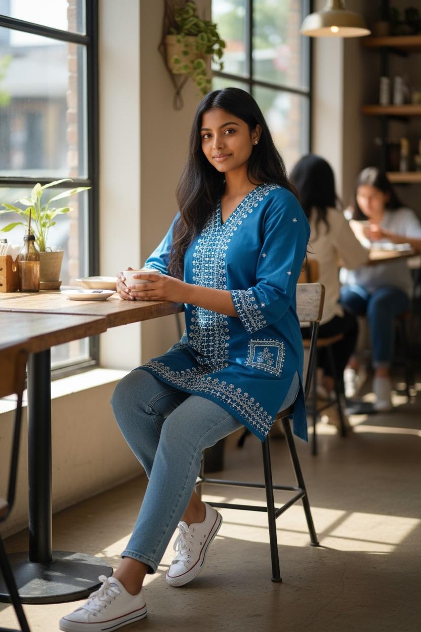 🎀 Everyday Bloom Floral Cotton Kurti – Fresh & Effortlessly Chic