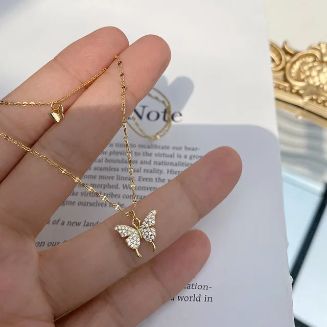 Luxurious Beautiful Butterfly Double Chain  Necklace