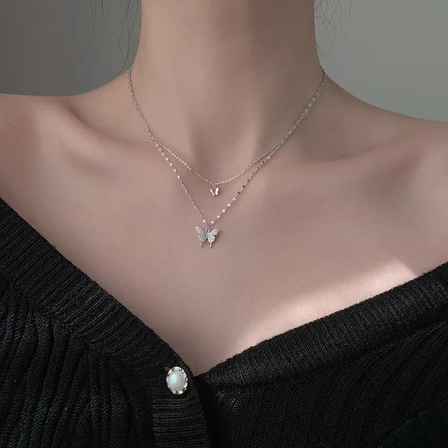 Luxurious Beautiful Butterfly Double Chain  Necklace