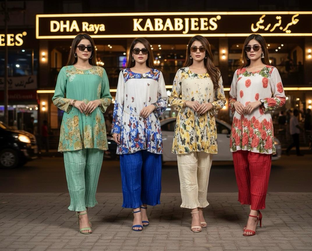 🌸 Zafynix Pleated Floral 2-Piece Tunic Set – Elegance in Every Fold