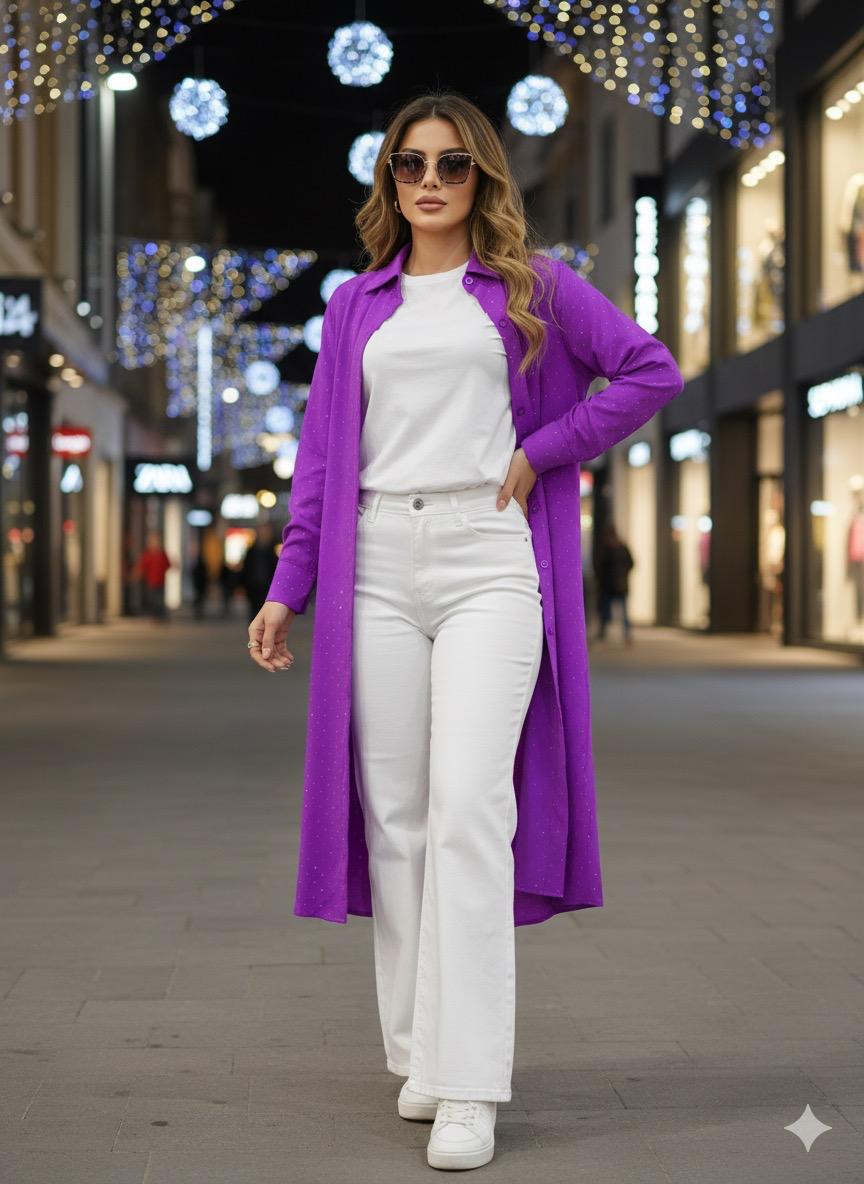 Zafynix™ Sunset Street Style – Women's Longline Shrug & White Flare Set