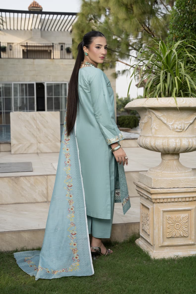 Aqua Bloom | Luxury 3-Piece Embroidered Suit | Elegant Stitched Collection Pakistan