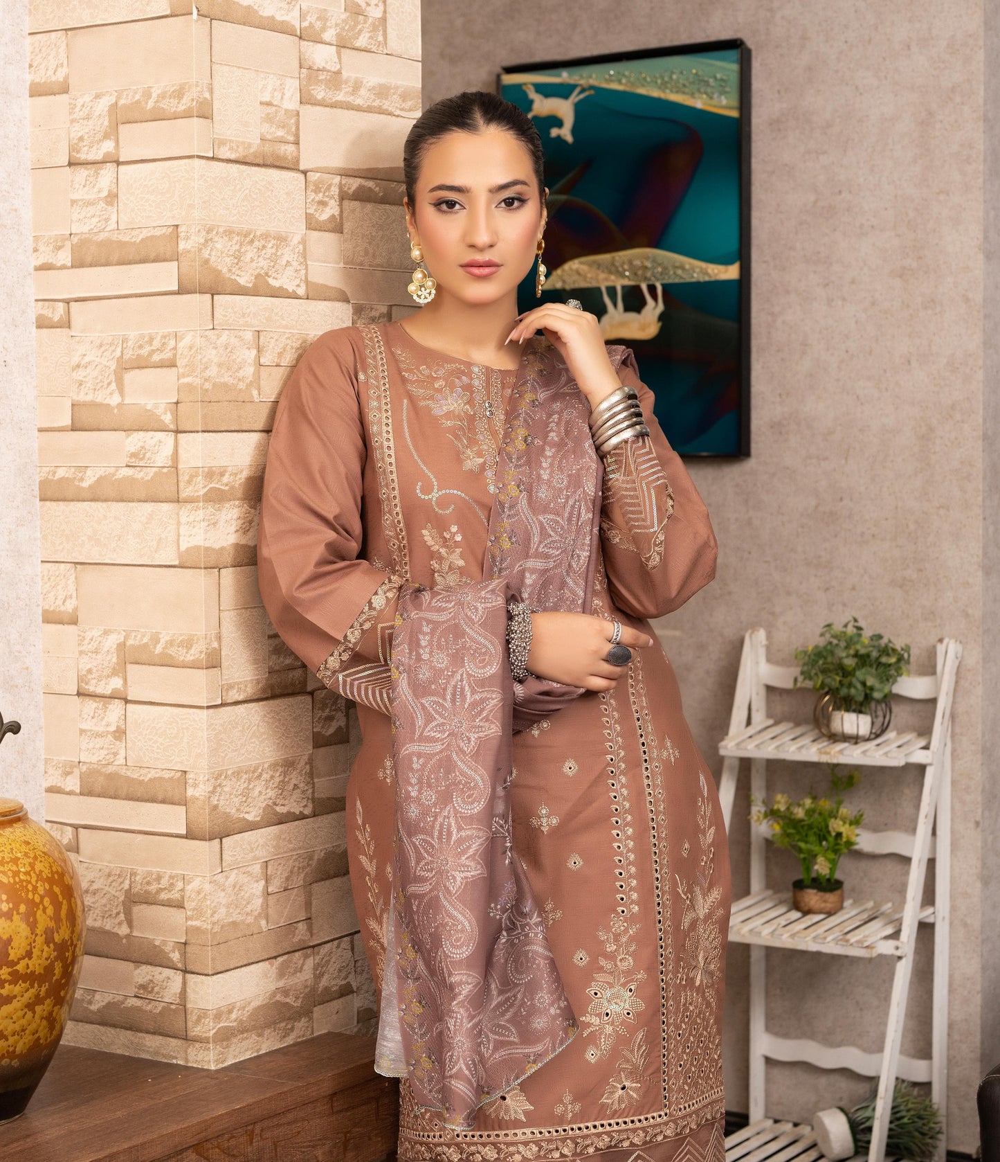 Mocha Grace | Luxury Stitched 3-Piece Suit for Women | Elegant Formal Wear Pakistan
