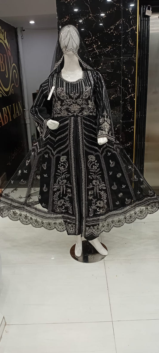 Zarmina Noir – Black Embroidered Luxury Maxi by Baby Jan™