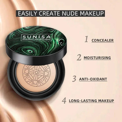 SUNISA Foundation Base Water proof Mushroom Head Air Cushion BB CC Cream Moisturizing Liquid Foundation with Sponge