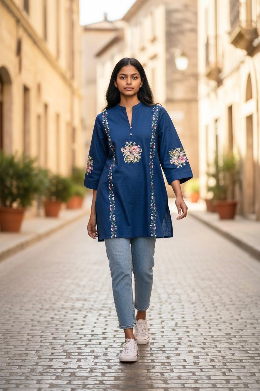 🎀 Everyday Bloom Floral Cotton Kurti – Fresh & Effortlessly Chic