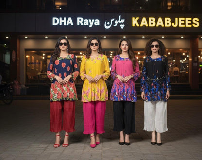 🌸 Zafynix Pleated Floral 2-Piece Tunic Set – Elegance in Every Fold