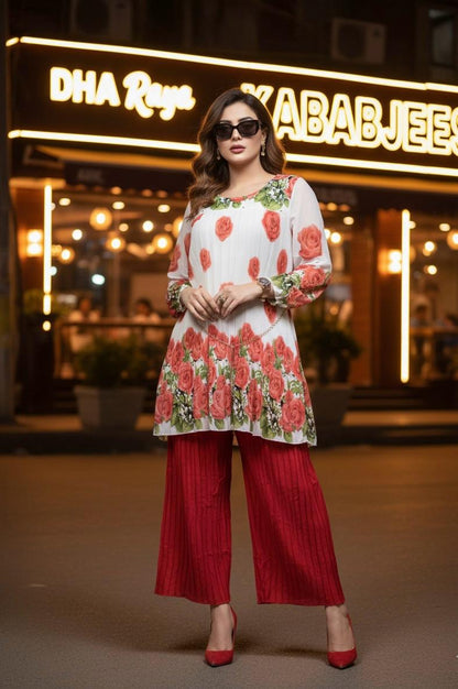 🌸 Zafynix Pleated Floral 2-Piece Tunic Set – Elegance in Every Fold