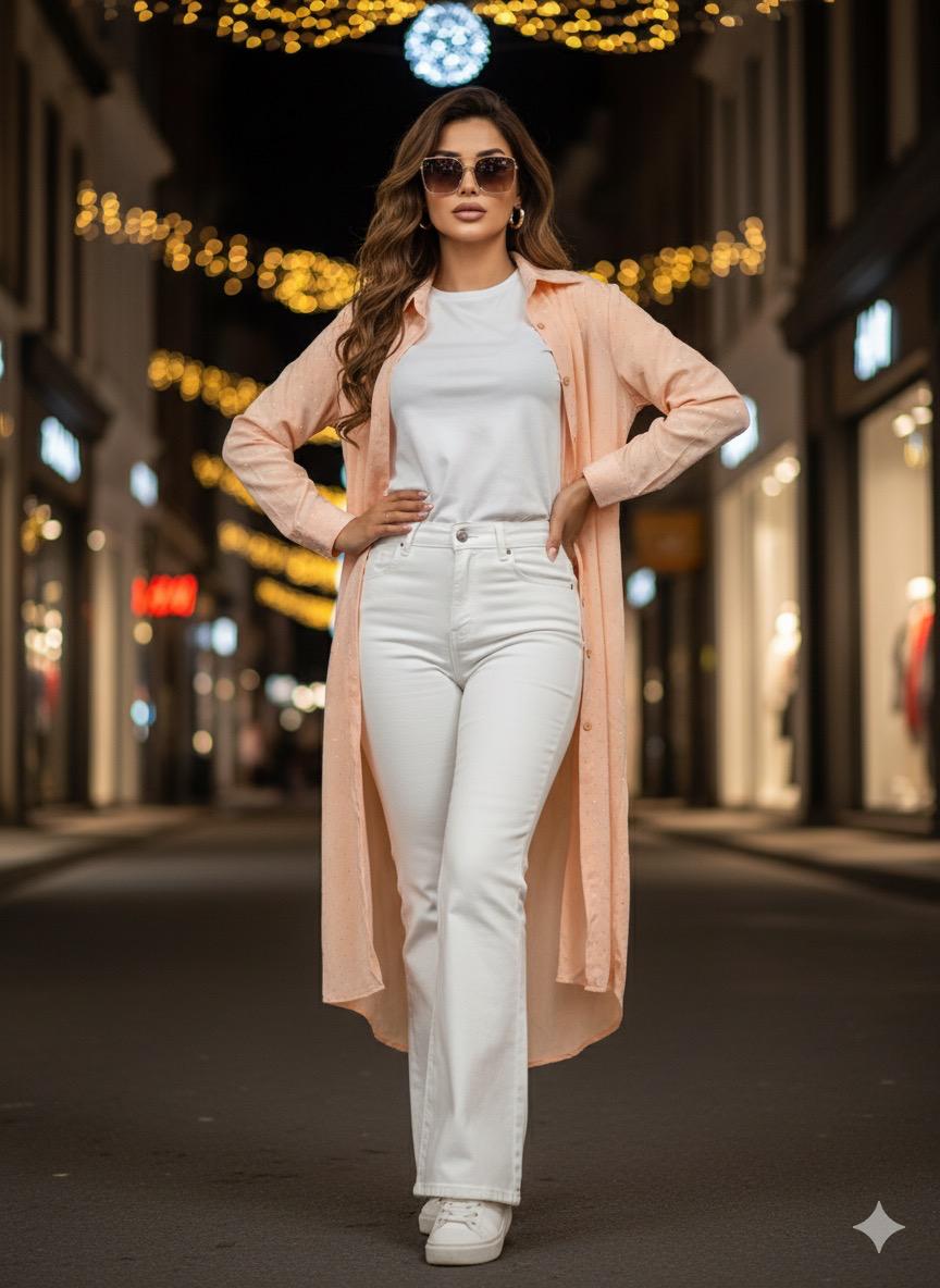 Zafynix™ Sunset Street Style – Women's Longline Shrug &amp; White Flare Set