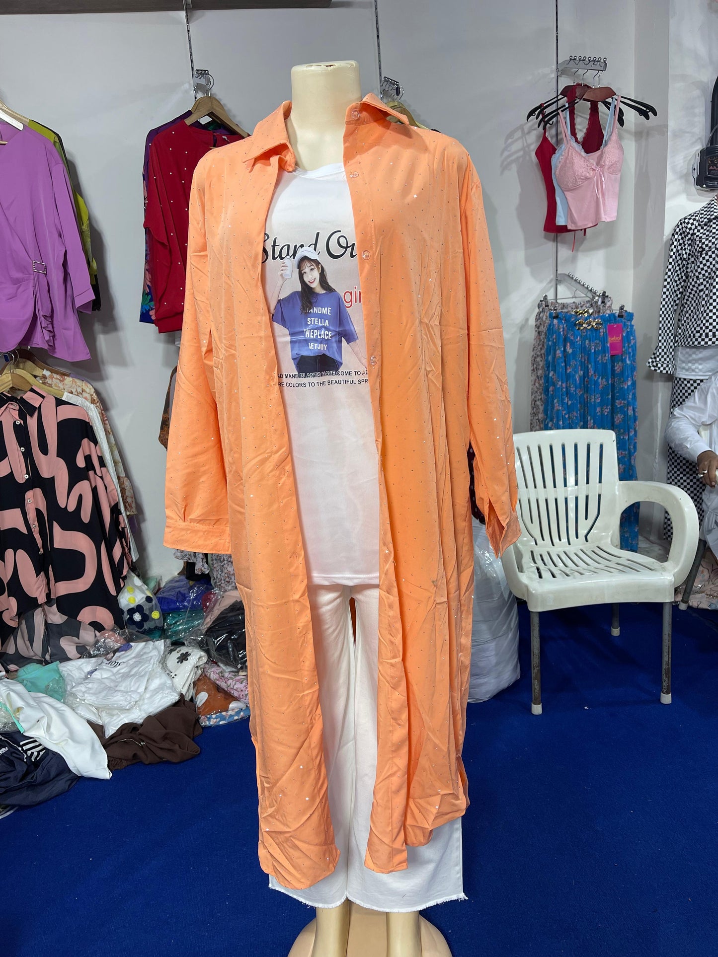 Zafynix™ Sunset Street Style – Women's Longline Shrug &amp; White Flare Set