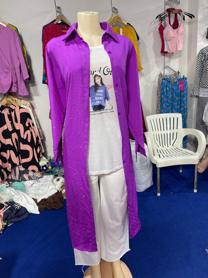 Zafynix™ Sunset Street Style – Women's Longline Shrug &amp; White Flare Set