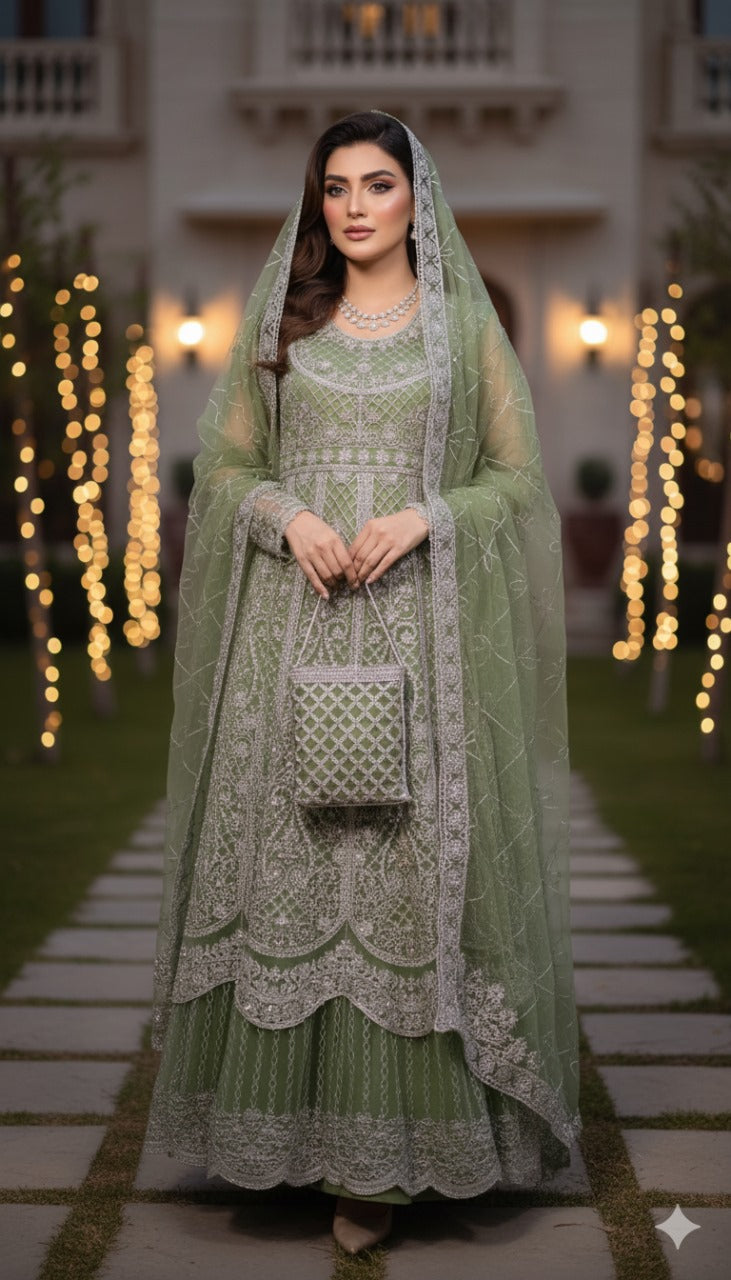 Zafynix™ Haya – Luxury Formal Wear in Pistachio Green (4-Piece Set)