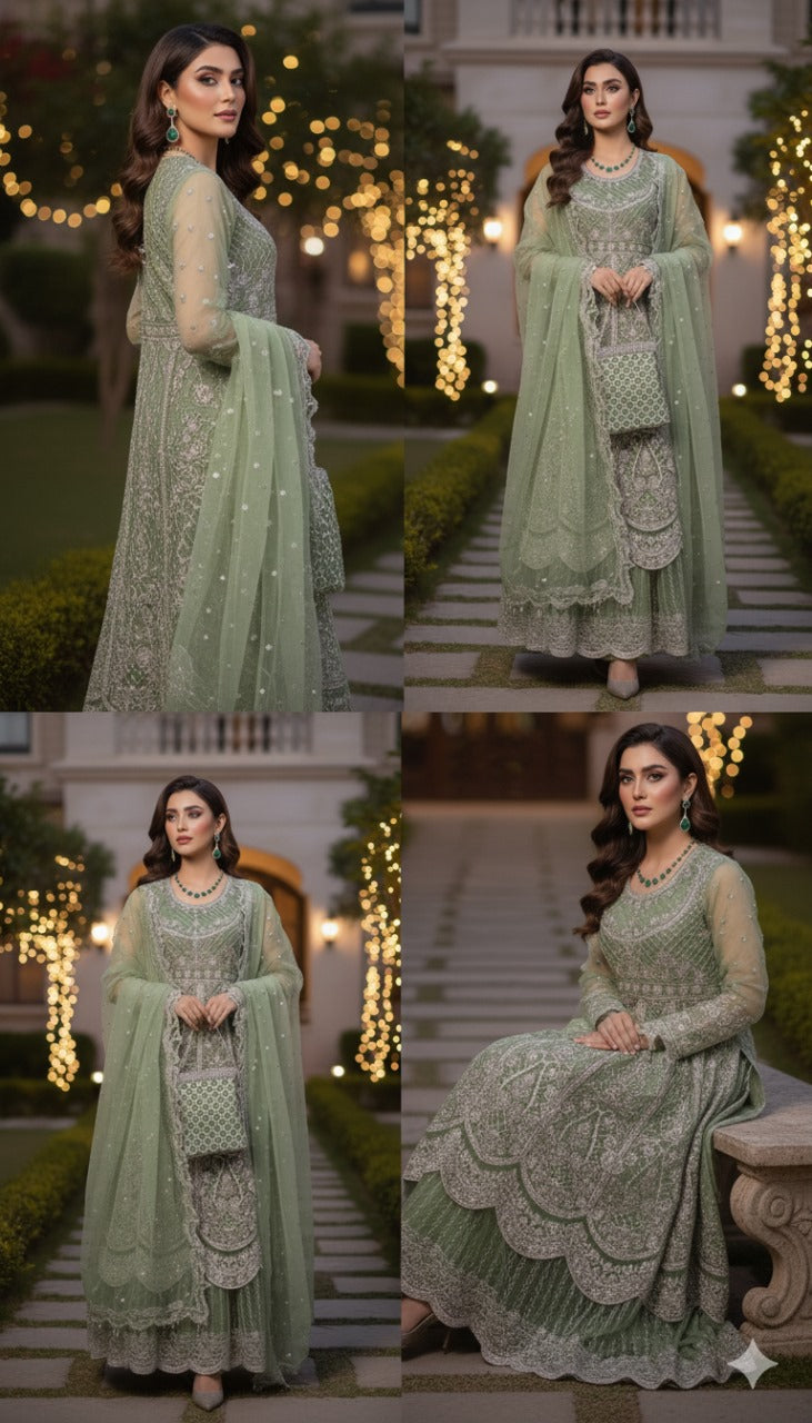 Zafynix™ Haya – Luxury Formal Wear in Pistachio Green (4-Piece Set)