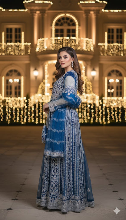 Midnight Majesty – Royal Blue Embroidered Net Ensemble (Luxury Formals)