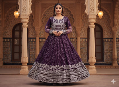 Velvet Twilight – Plum Embroidered Anarkali Gown (Luxury Pret)