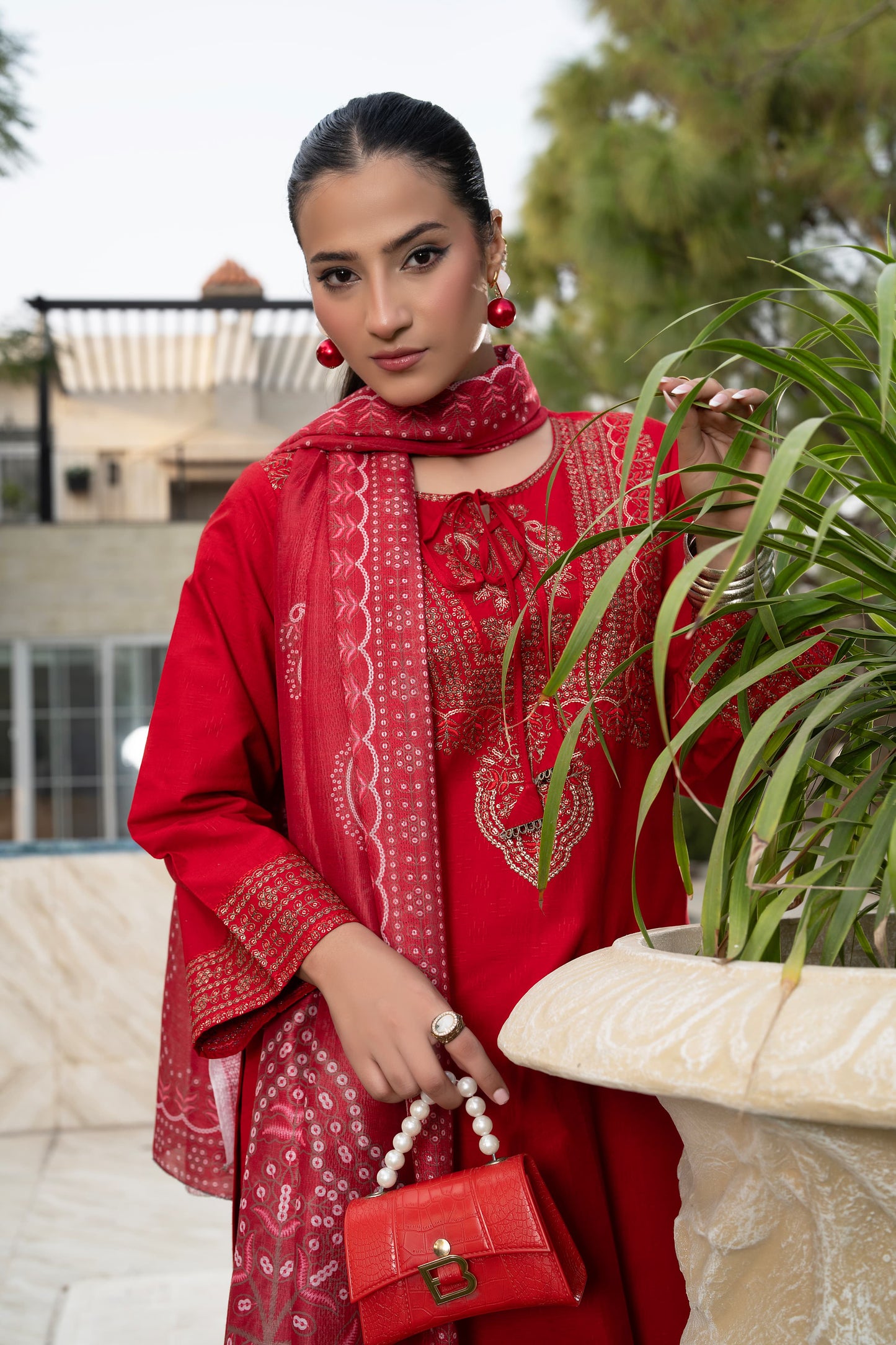 Crimson Charm | Premium Red Embroidered 3-Piece Suit | Festive Luxury Collection