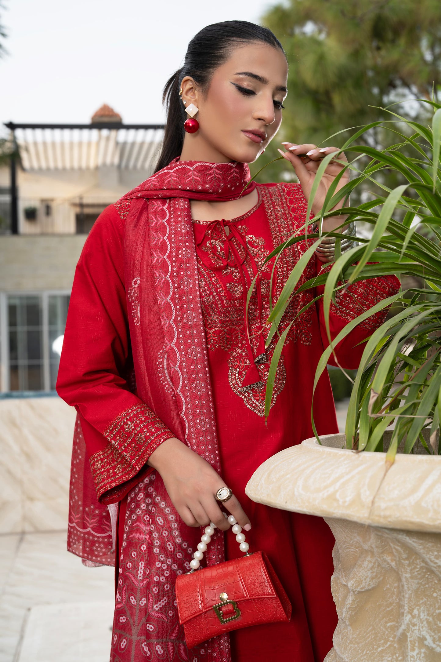 Crimson Charm | Premium Red Embroidered 3-Piece Suit | Festive Luxury Collection