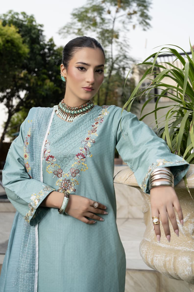 Aqua Bloom | Luxury 3-Piece Embroidered Suit | Elegant Stitched Collection Pakistan