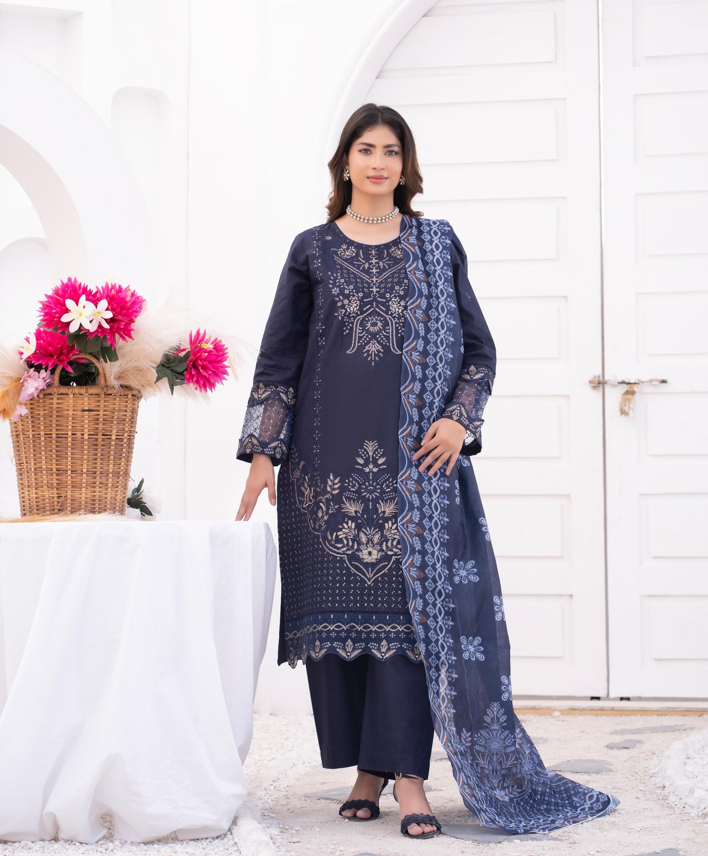 Midnight Elegance | Luxury Stitched 3-Piece Suit for Women | Premium Embroidered Black Outfit