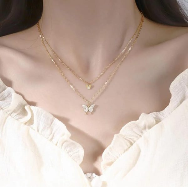 Luxurious Beautiful Butterfly Double Chain  Necklace