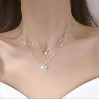 Luxurious Beautiful Butterfly Double Chain  Necklace