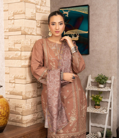 Mocha Grace | Luxury Stitched 3-Piece Suit for Women | Elegant Formal Wear Pakistan