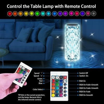 Rose Crystal Diamond Led Lamp - Rechargeable